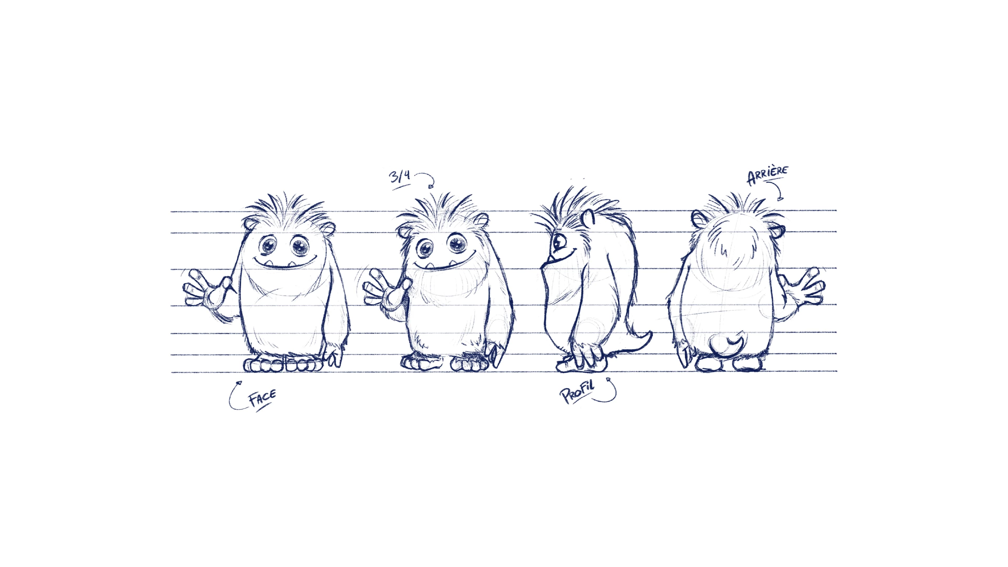 Dessin de la mascotte sur plusieurs angles